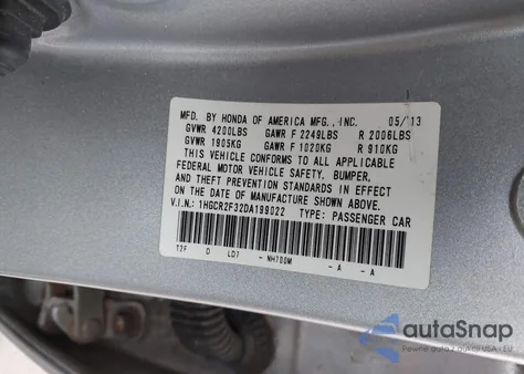 2013 Honda Accord Lx из США, поврежденный, VIN 1HGCR2F32DA199022